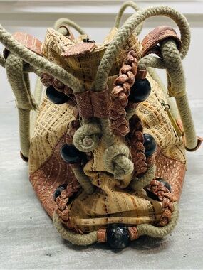 Leidina Shoulder‎ Bag Womens Medium Tan Brown Woven Rope Handle Excellent Boho